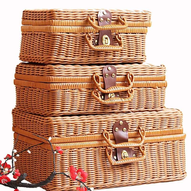 2026 hand-woven bag rattan straw handbag ladies bamboo Square beach bag summer bohemian style woven embroidery handbagr bag