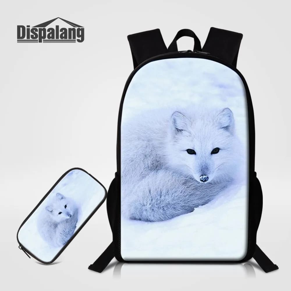 2 PCS Boys School Backpack Set with Zoo Animal Fox Print Pencil Cases Kids Custom Bookbag for Children's School Supplies