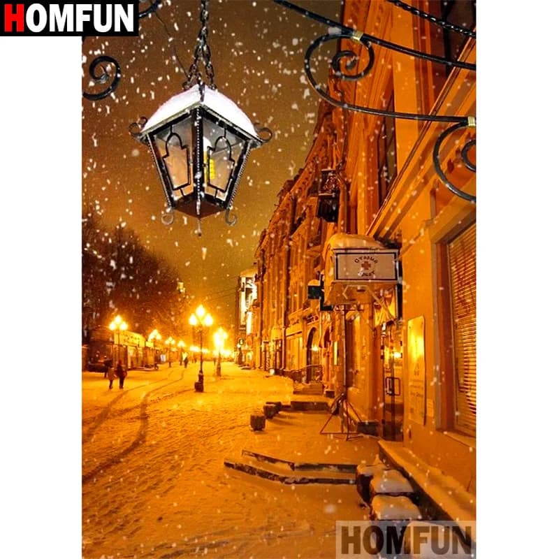 HOMFUN Full Square/Round Drill 5D DIY Diamond Painting "Light snow scene" Embroidery Cross Stitch 3D Home Decor Gift A16868