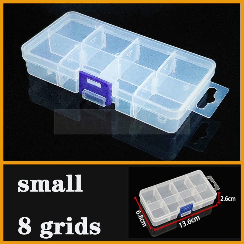 Scatola di plastica piccola 8 griglie Scomparto regolabile Gioielli Orecchino Custodia per perline Custodia per viti Custodia per esposizione Contenitore per organizzatore