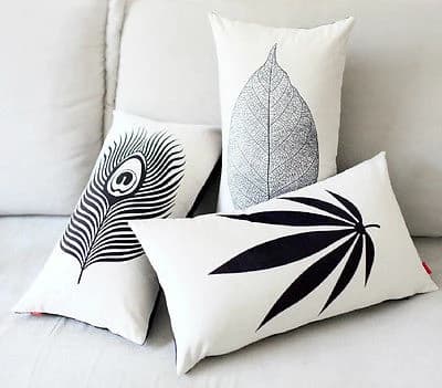 Fodera per cuscino con piume di pavone foglia bianca nera Federa per cuscino lombare in velluto Fodere per cuscini decorativi con foglie eleganti Decorazioni per divano 30x50
