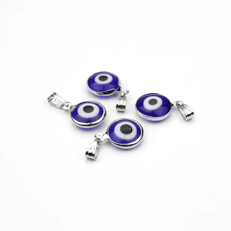 Lucky Eye 10pcs/lot Alloy Metal Silver Color Blue Glass Round Evil Eye Charms Pendant Jewelry Findings For DIY Necklace Handmade