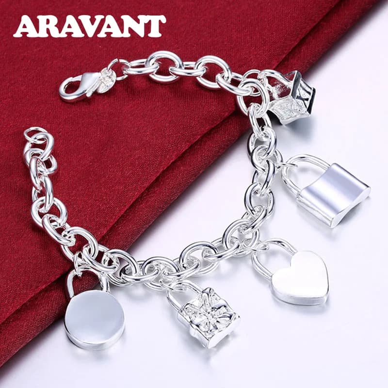 Braccialetti con ciondoli con lucchetto in argento 925 Braccialetti per gioielli da sposa da donna