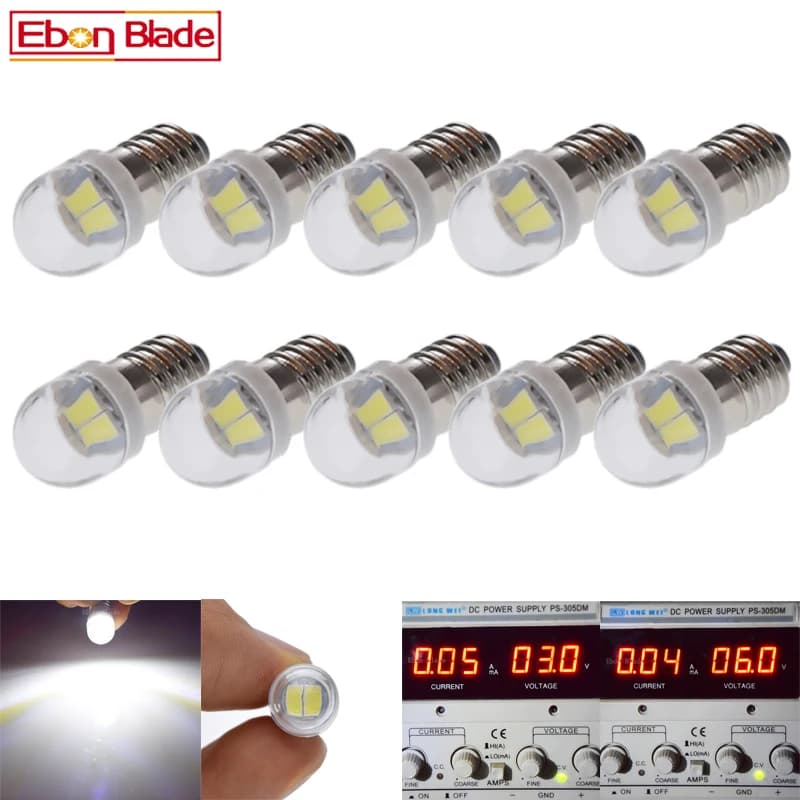 10Pcs 3V 6V Dc E10 1447 Led 5630 2 Smd Vine Conduit Lamp Light Bulb for Bicycle Flashlight to Xeno White