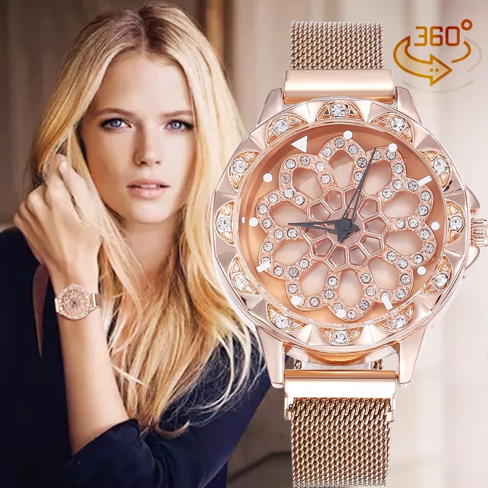 Moda donna fiore strass orologi da polso lusso casual femminile magnete fibbia orologio al quarzo Mujer orologio Relogio Feminino