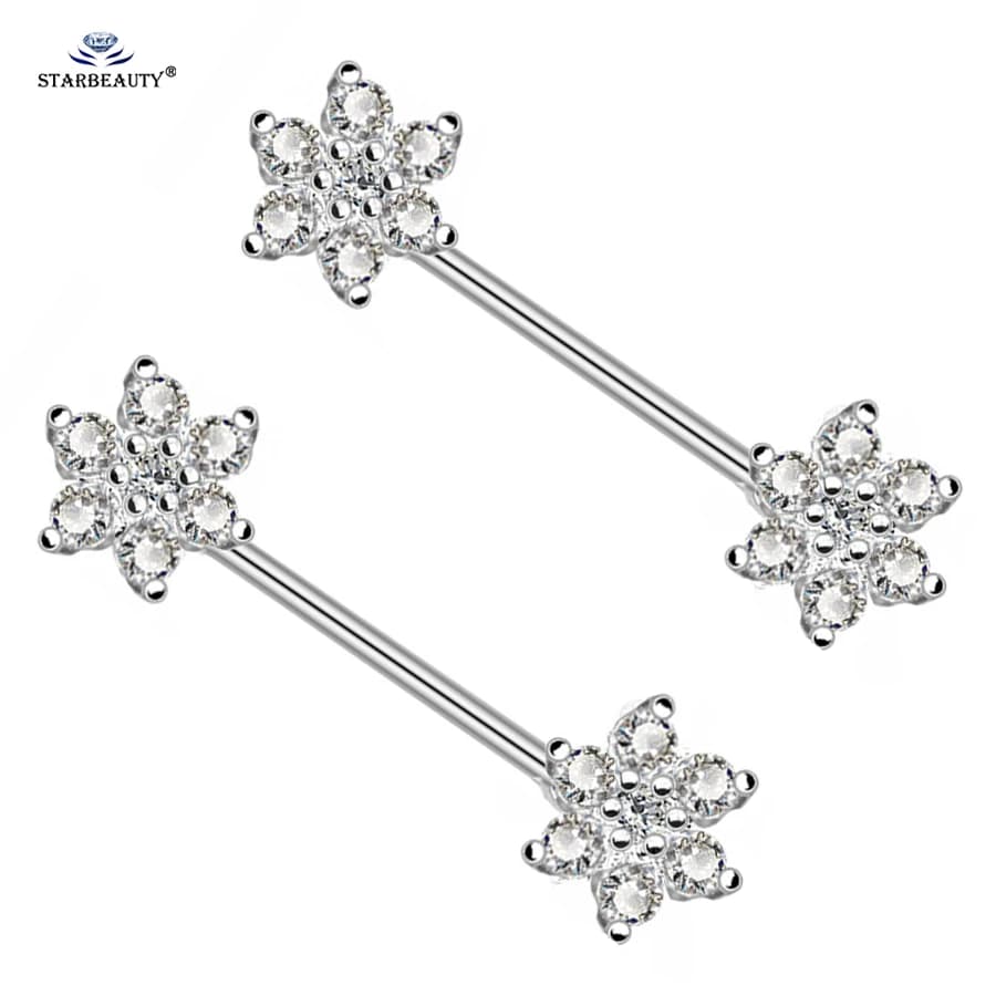 Starbeauty 2pcs/lot Cute Flower Nipple Piercing Crystal Nipple Rings Sex Surgical Steel Helix Piercing Nipple Jewelry Decoration