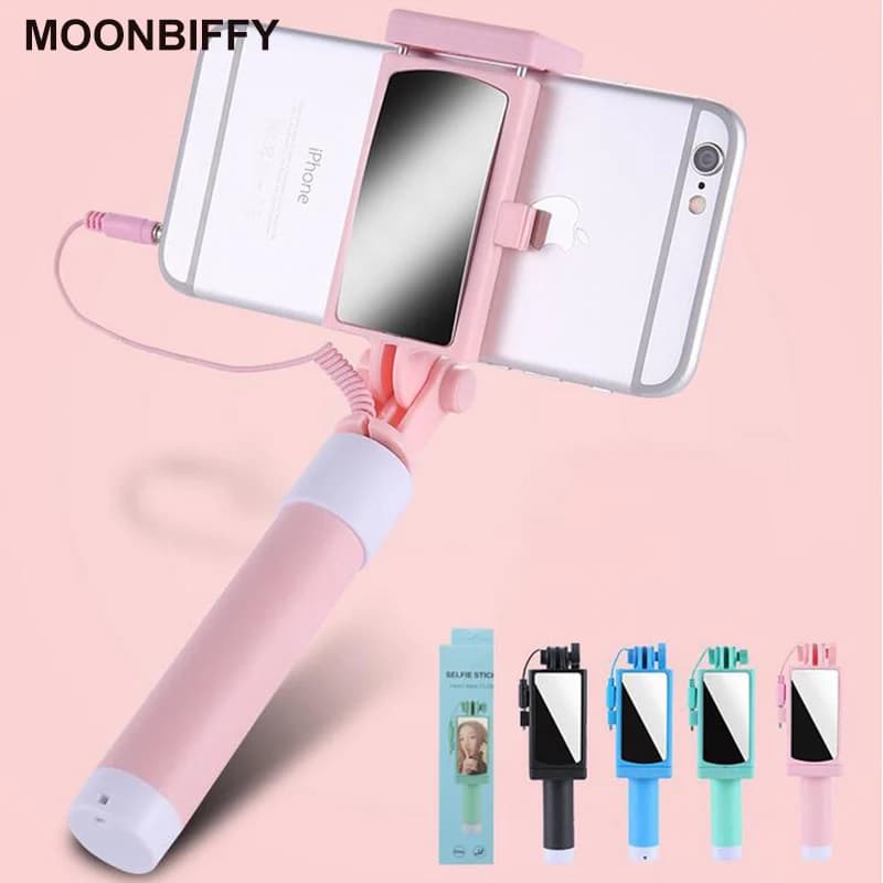 Mini selfie stick universale con manico in silicone cablato con pulsante monopiede per iPhone 6/6S Android Samsung Huawei Xiaomi Sticks