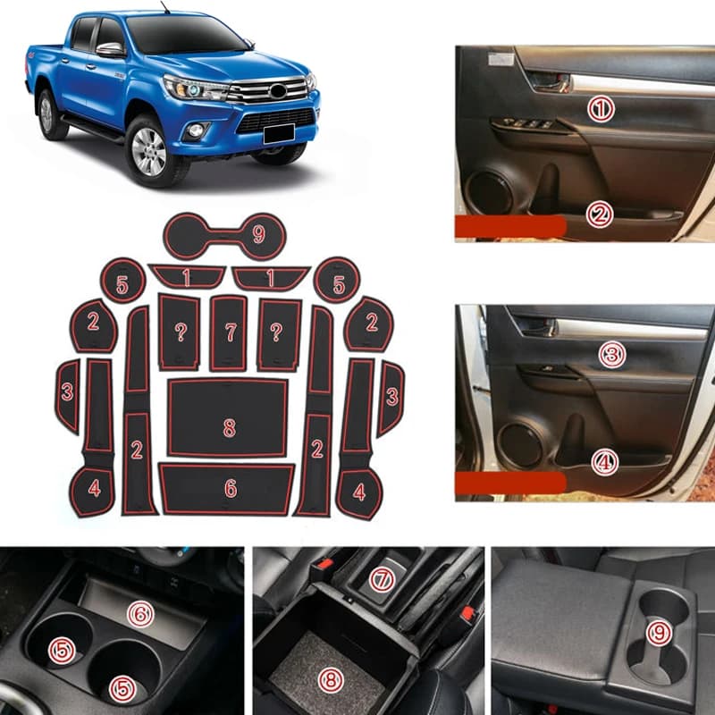 Per Toyota Hilux Revo 4 Porte 2016 2017 2018 2019 2020 2021 Accessori Porta Slot Pad Tappetino In Gomma Tazza di Acqua Tappetini antiscivolo
