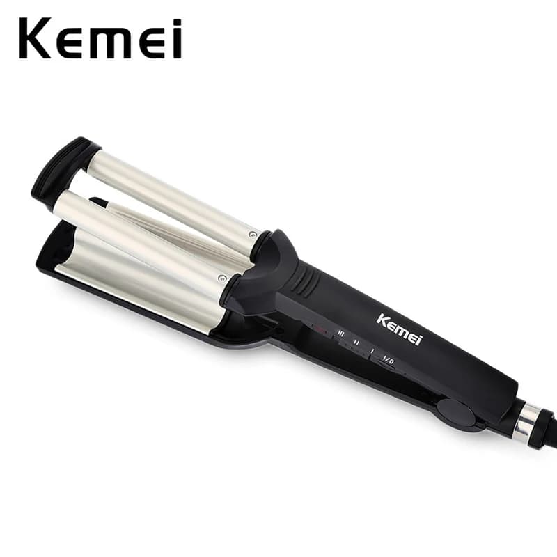 Kemei Hair Styler Professional Large Curling Wave Ceramic 3 Bars Egg Roofs Bigody Hair Wave Iron Volume Styling Tool