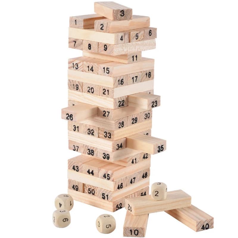 54 pezzi di blocchi di costruzione giocattolo divertente mini torre di legno legno duro domino impilatore estratto gioco educativo Montessori per i regali dei bambini
