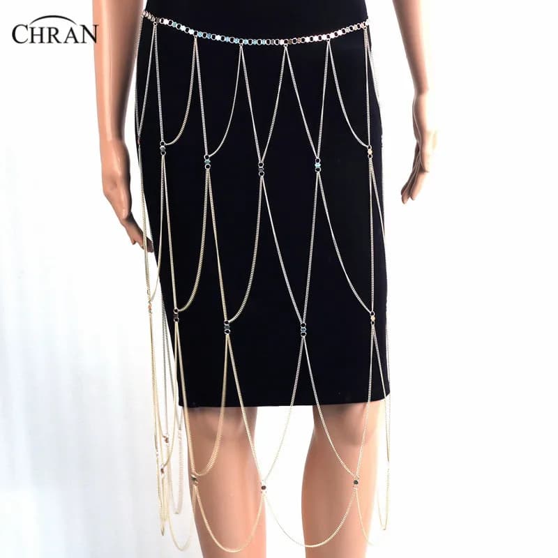 Chran New Fashion Harness Catene per la pancia Cintura in vita Corpo Bikini Beach Wear Gonna a catena Sexy Celebrity Runway Dress CRB4134