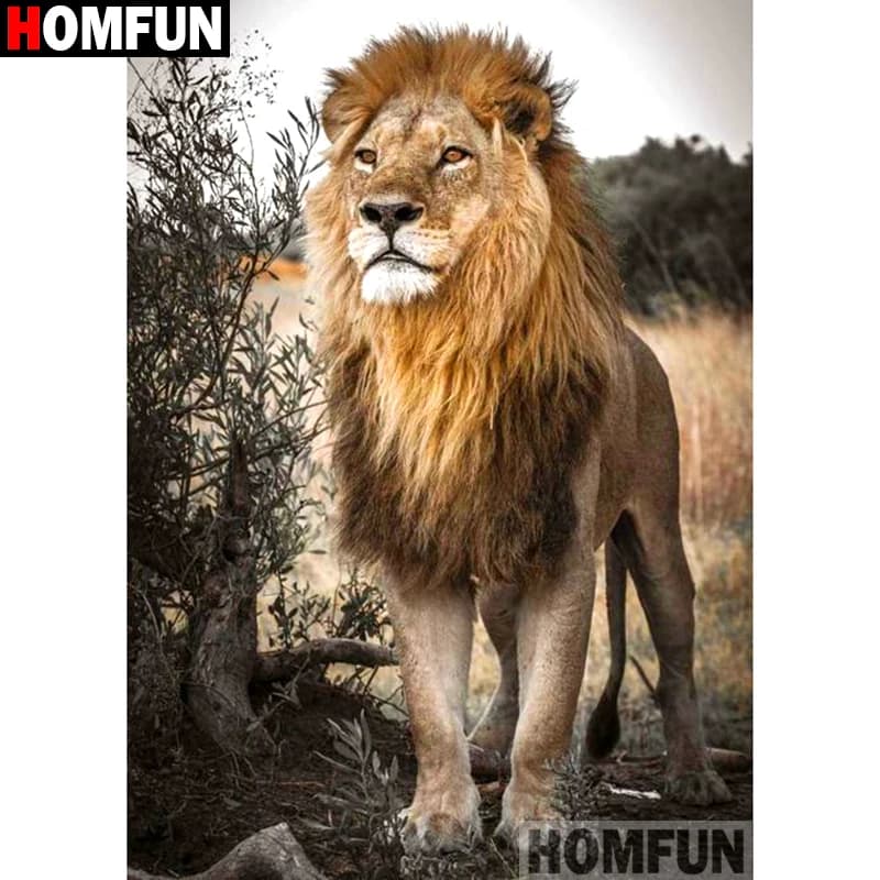 HOMFUN Pieno Quadrato/Rotondo Trapano 5D Pittura Diamante FAI DA TE "Animale leone" 3D Diamante Ricamo Punto Croce Complementi Arredo Casa A18930