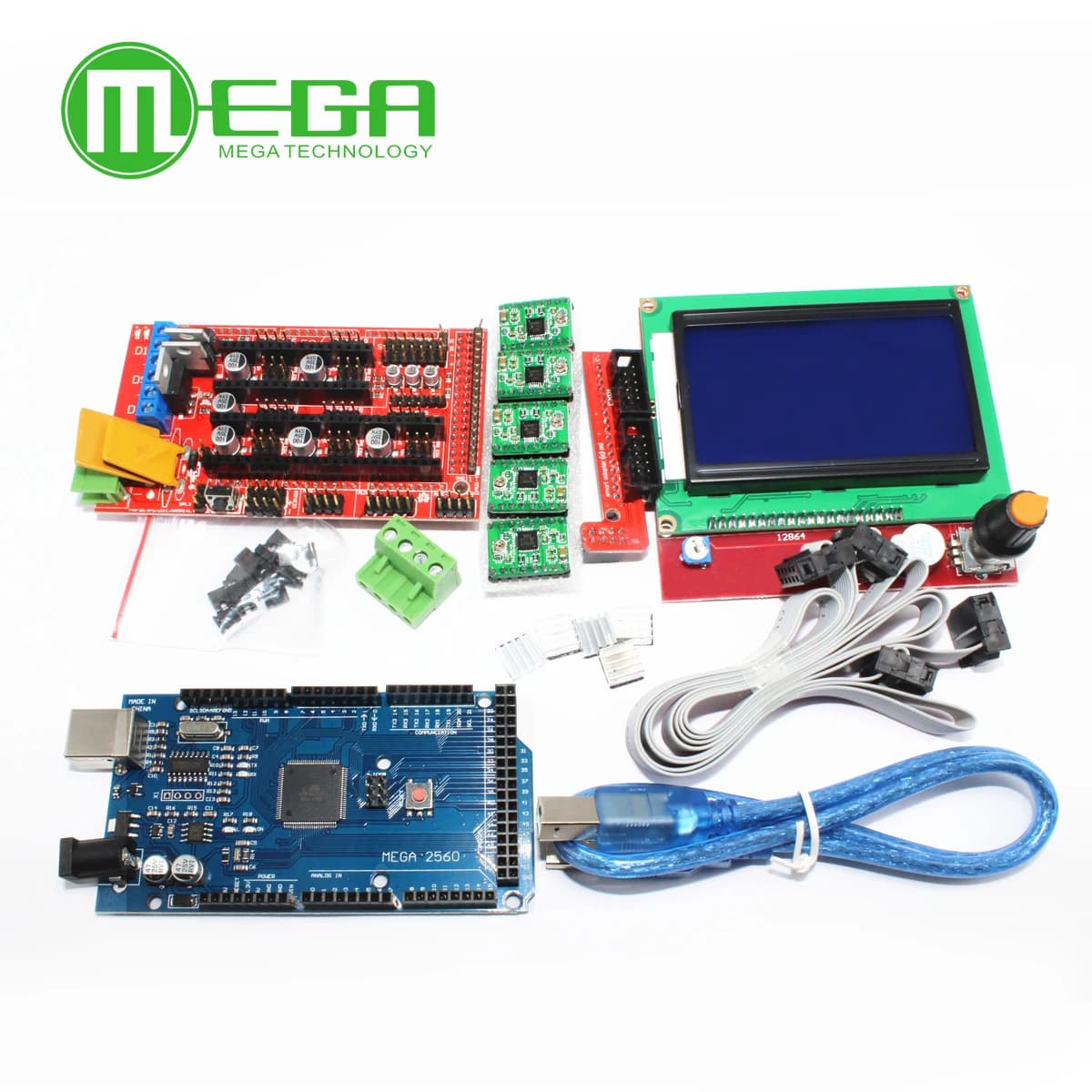 1pcs Mega 2560 R3 CH340 + 1pcs RAMPS 1.4 Controller + 5pcs A4988 Stepper Driver Module +1pcs 12864 controller for 3D Printer kit