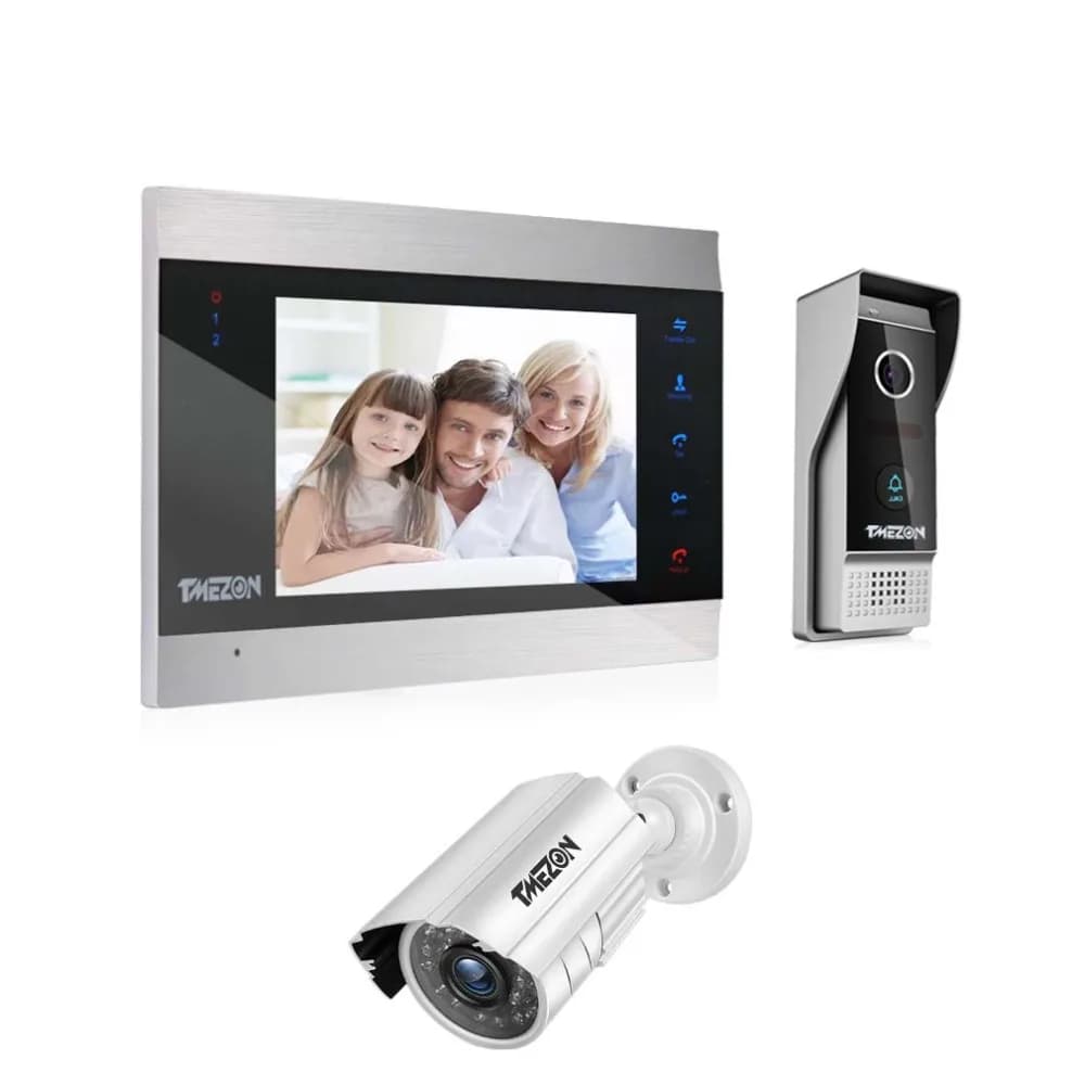 TMEZON Videocitofono da 7 pollici Citofono Campanello Sistema di sicurezza domestica Altoparlante per porta Pannello di chiamata + Monitor da 7 pollici + Telecamera 1080P