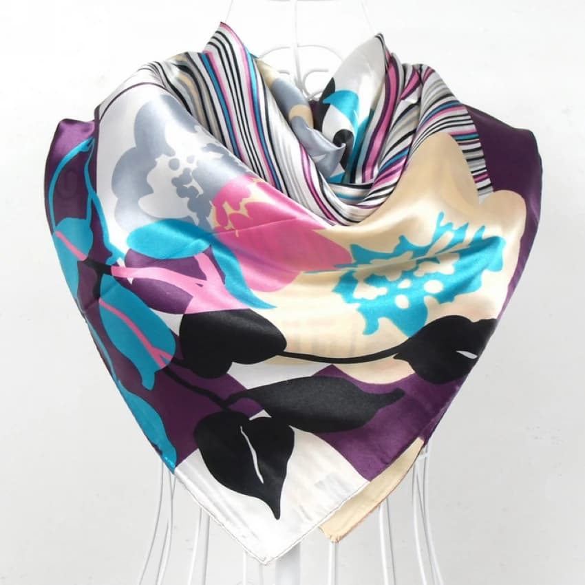 2020 elegante sciarpa di seta quadrata grande da donna stampata, 90 * 90 cm moda primavera e autunno scialle sciarpa di seta poliestere grigio e viola