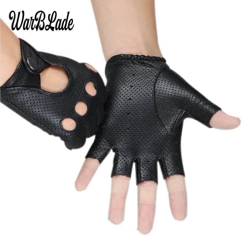 WarBLade fashion black PU half fingers training gloves fitness punk jazz fingerless gloves for women Luva Guantes