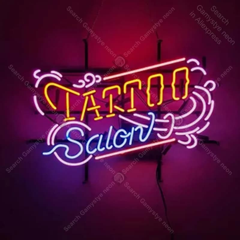 Insegna luminosa al neon in vetro Salone di tatuaggi vintage Negozio di grandi dimensioni Illuminazione a cuore Arte Artigianato Negozio di regali Lampada da parete per camera al neon retrò
