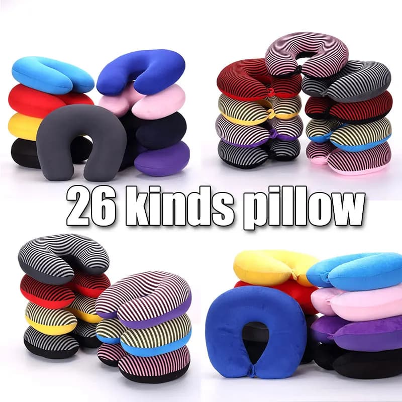 26 Kinds Microbeads U Shaped Travel Pillow Pure Stripe Color Rest Soft Cushion Neck Nanoparticle Pillow for Car Flight Foam
