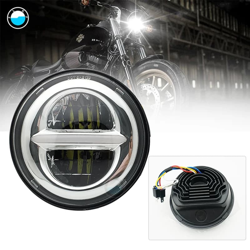 Lampada frontale rotonda da 5,75" Faro LED DRL da 5-3/4 pollici per modelli Softail Dyna e Sportster.