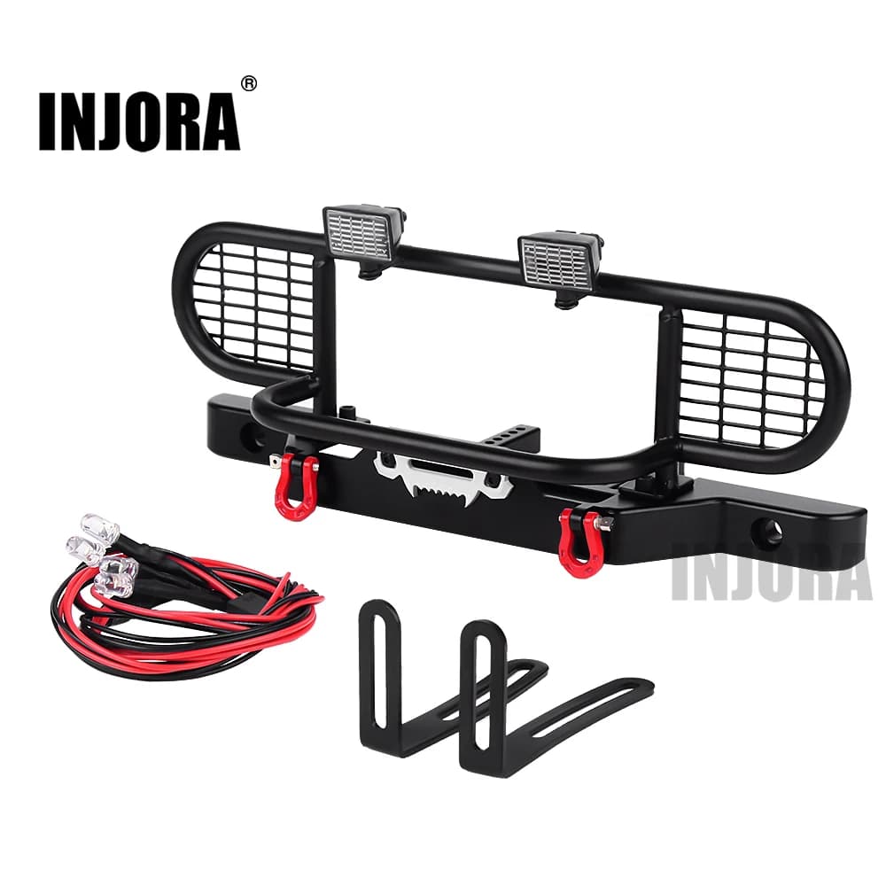 INJORA Paraurti anteriore in metallo Camel Trophy con luce per 1/10 RC Crawler Car TRX4 TRX-4 Defender Upgrade