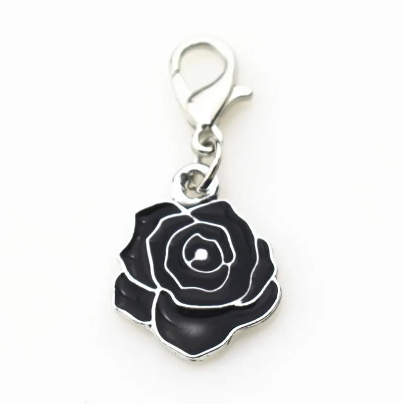 20 Pezzi Ciondoli a Forma di Rosa Nera con Chiusura a Moschettone, Accessori per Bracciali e Gioielli Fai-da-Te
