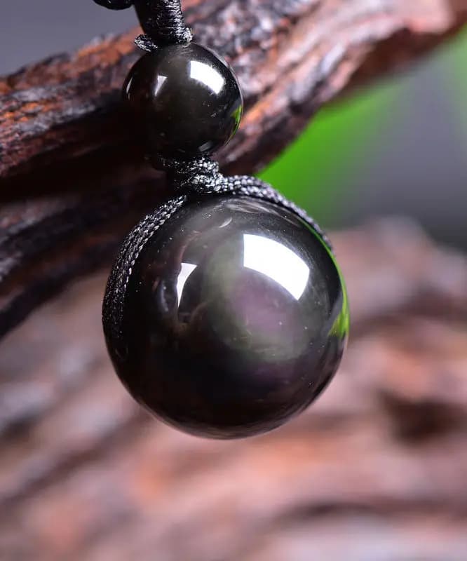 Black Obsidian Rainbow Eye Beads Ball ciondolo in pietra naturale Transfer buona fortuna Love Crystal Jewelry corda gratuita per donne e uomini