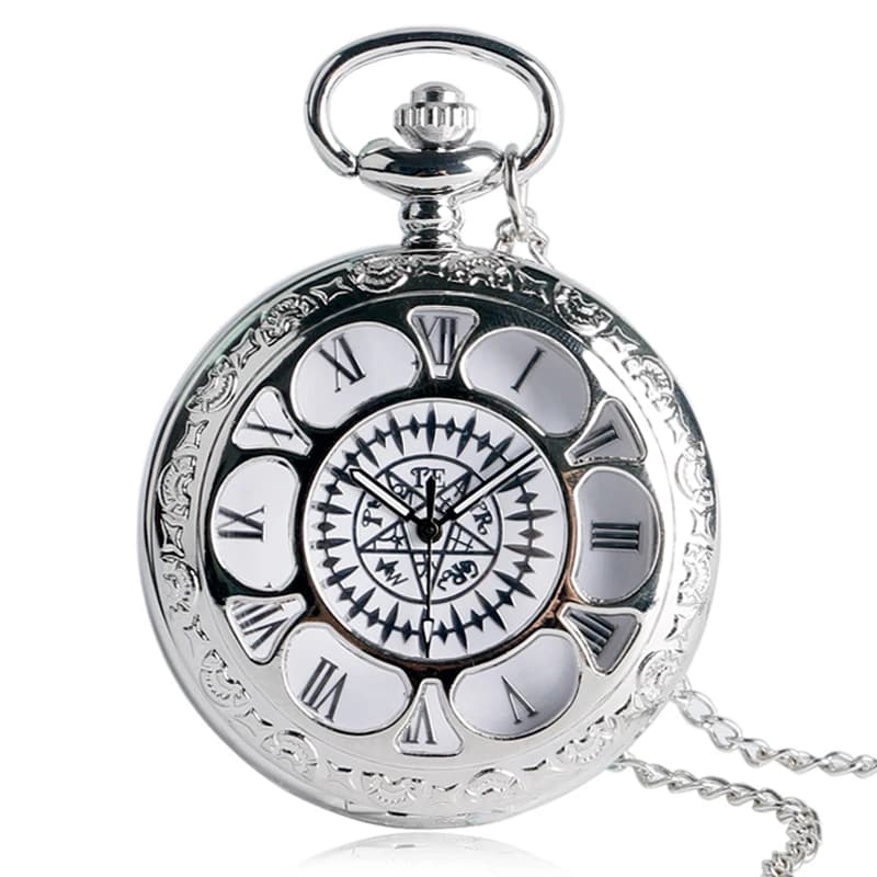 Popular Anime Black Butler Kuroshitsuji Cosplay Sebastian Ciel Luxury Silver Necklace with Chain Pocket Watch Unisex Valentine's Day Gifts
