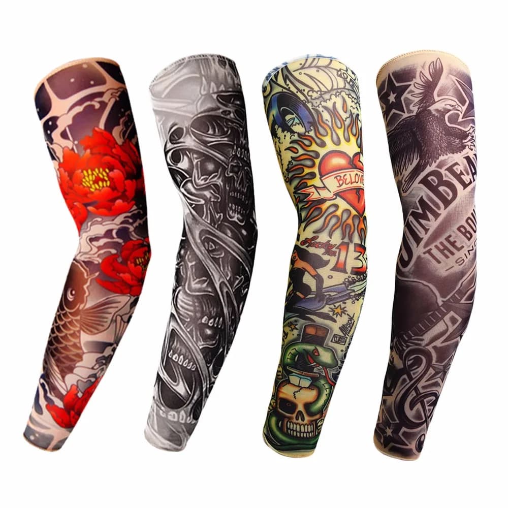 HKUCO Unisex Tattoo Effect Nylon Sleeves, 4 pcs kit of unique sun protective sleeves with fake tattoo