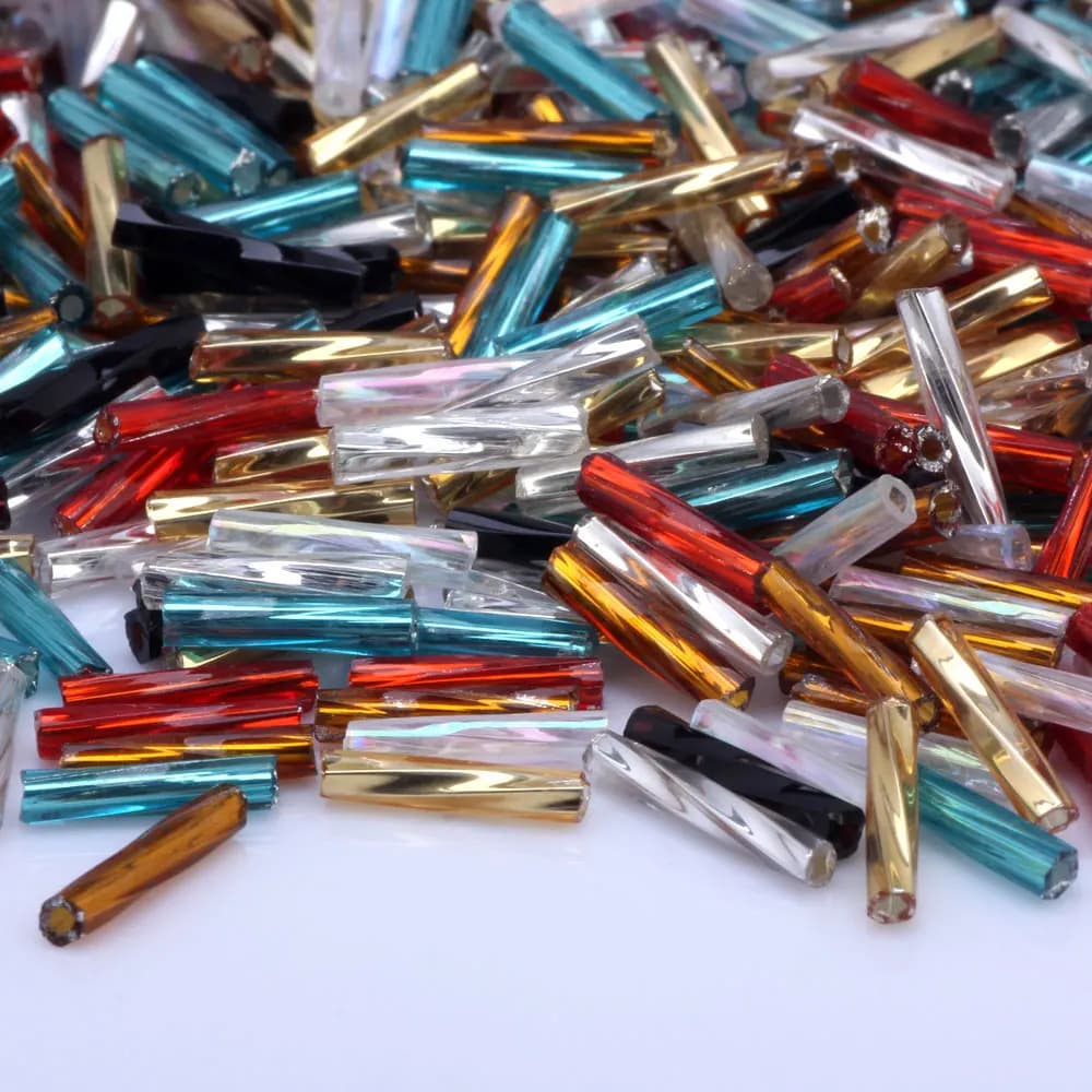 OlingArt Perline di Vetro a Tubo Colori Misti 2x9mm 20g/Lotto, Perline Bugle Attorcigliate per Creazione Gioielli Fai da Te, Braccialetti, Collane e Accessori