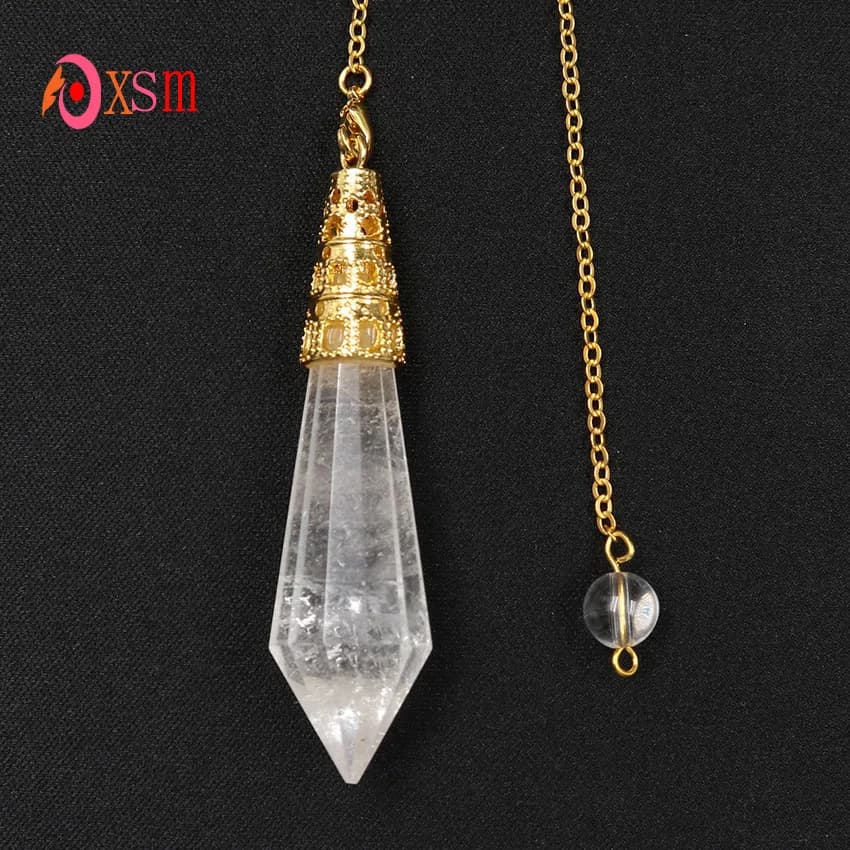 XSM colore oro giallo chiaro pietra di cristallo di roccia naturale piramide esagonale Reiki guarigione pendolo pendenti gioielli di moda 1 pz