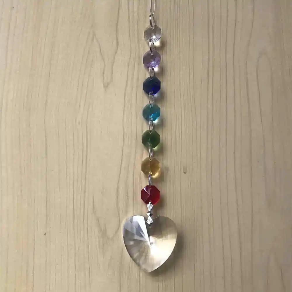 5 PZ Appeso Chakra Cristallo Suncatcher Prisma di Cristallo Handmade Arcobaleno Cuore Pendulum Pendente 28mm 40mm