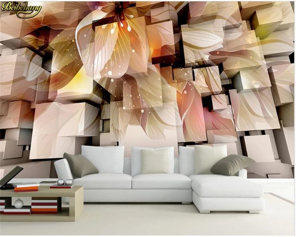 Carta da parati personalizzata - Carta da parati 3D stereoscopica con fiori fantasia in tessuto intrecciato, effetto 3D realistico