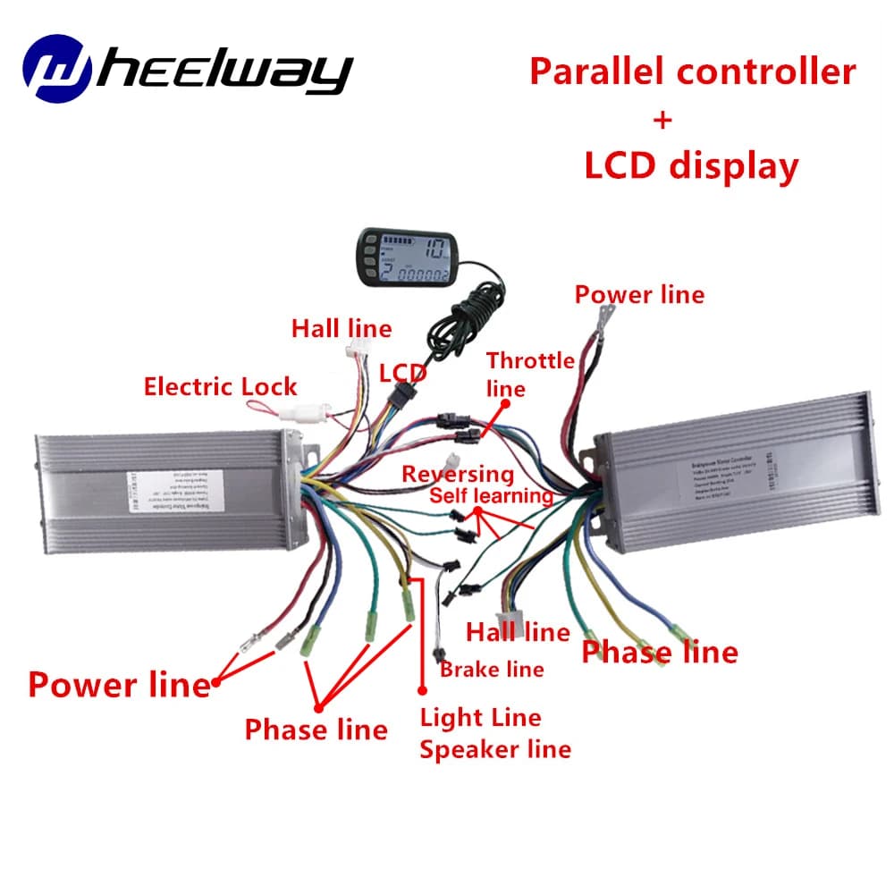 Wheel muslimah 500W 800 w1000w Controller parallelo E Kit di conversione bicicletta per motore a doppia trasmissione BLDC 2 Controller con LCD