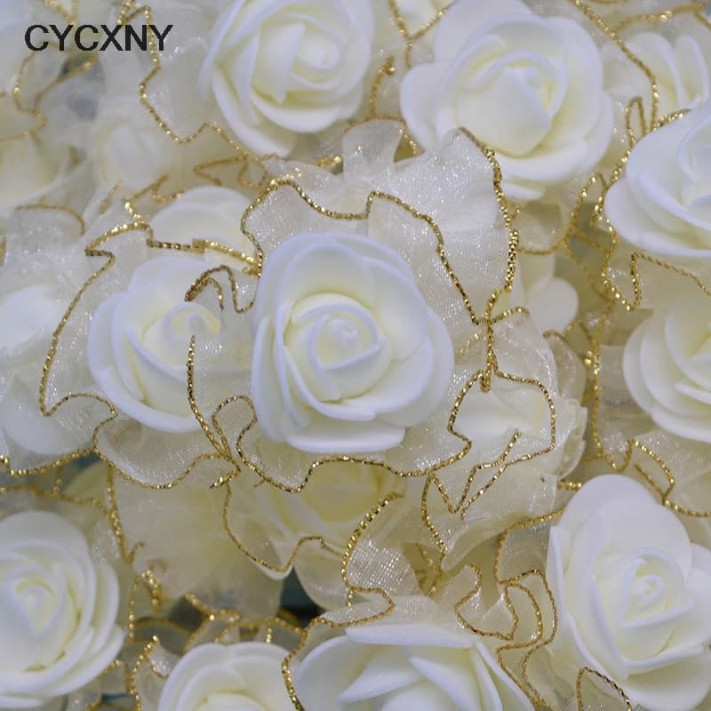 50 pezzi 4 cm pizzo oro rose bianche fiori di rosa artificiali fai da te scrapbooking accessori regalo artigianali ghirlanda decorazioni per la casa di nozze