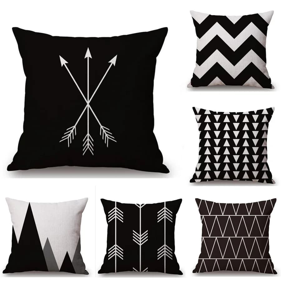 Federa per cuscino in cotone e lino, reticolo a triangolo incrociato, freccia moderna, design geometrico, decorazioni per la casa, divano per auto, 44x44 cm