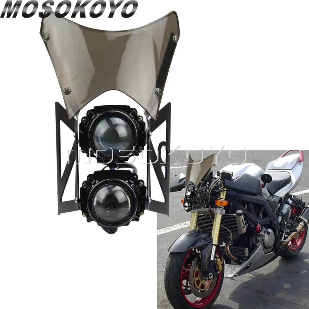 Lampada anteriore per proiettore doppio faro personalizzato per moto Dirt Bike con staffa per parabrezza per Honda Yamaha Suzuki Kawasaki