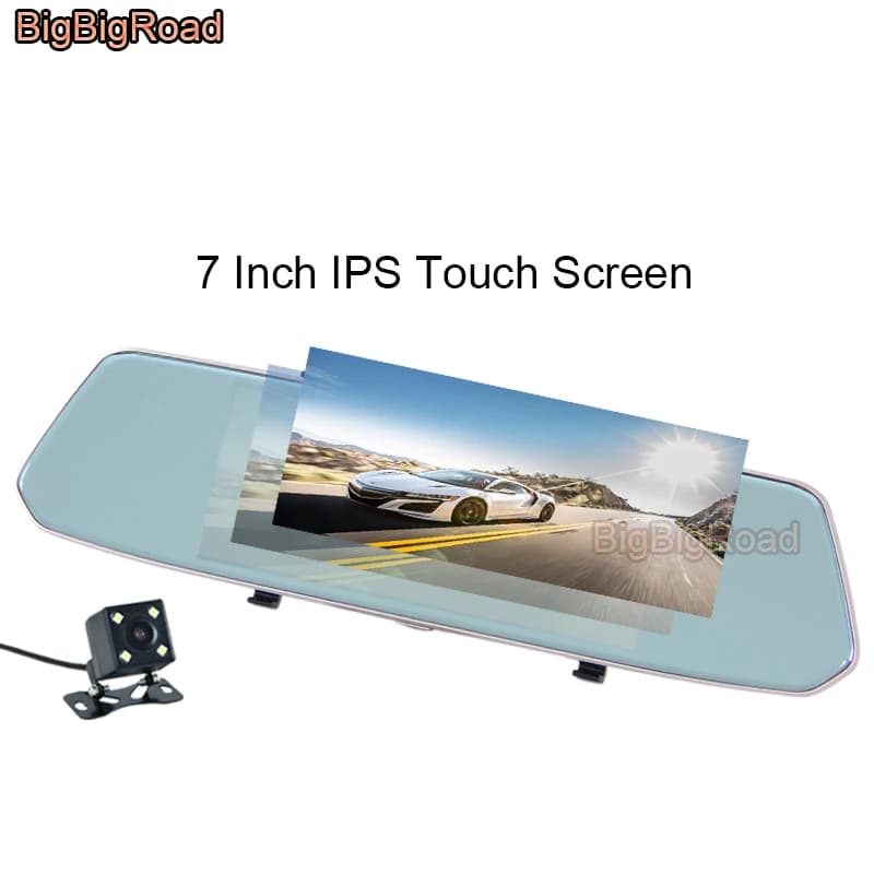 Videoregistratore DVR per auto BigBigRoad con schermo touch da 7 pollici e specchietto retrovisore per Benz A180 B200 CLA CLS GLA X204 R350 C207 C180 C200