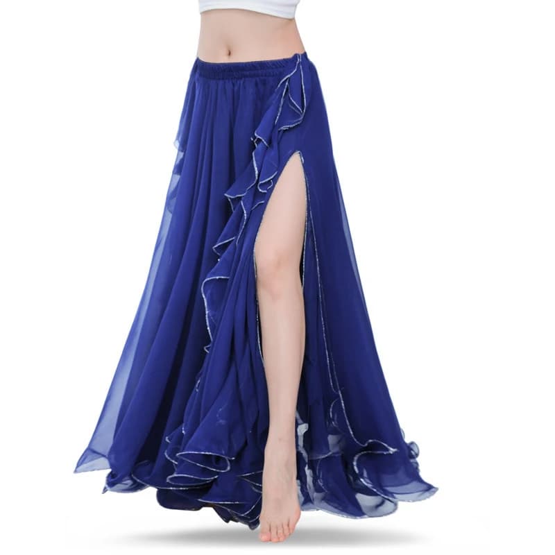 Royal Blue Belly Dance Skirt with High Slits - Flowing Long Performance Skirt for Women, Oriental Dance & Practice Costume
