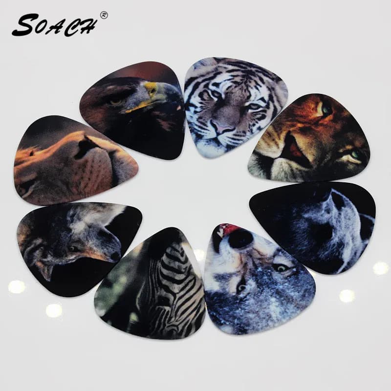 SOACH 10pcs/Lot 0.71mm thickness guitar strap guitar parts Hot new tiger cow horse animal guitar picks pick mixed packaging