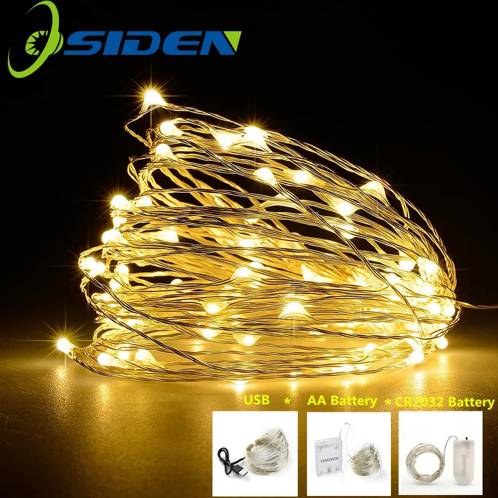 LED String light Cooper Wire USB Fairy Warm white Garland Home Christmas Wedding Party Decoration alimentato da batteria 2 pz/lotto