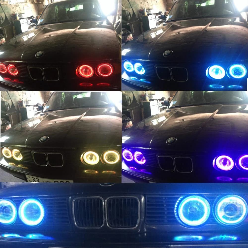 Car RGB cambia colore LED Angel Eye Light 12V DC Car Auto faro Halo Ring Kit telecomando 40mm 50mm 66mm 80mm 100mm-140mm