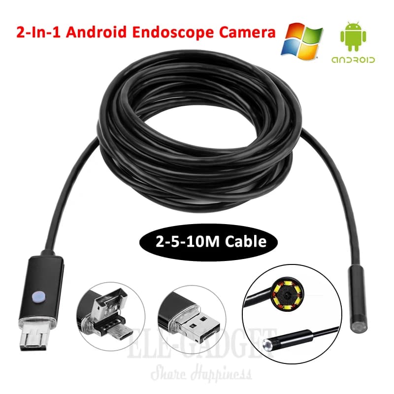 5.5mm 2-5-10M Waterproof Android Photo Camera Endoscope 2-In-1 USB OTG Camera Periscope Connector For Car Repair Inspection Pipe