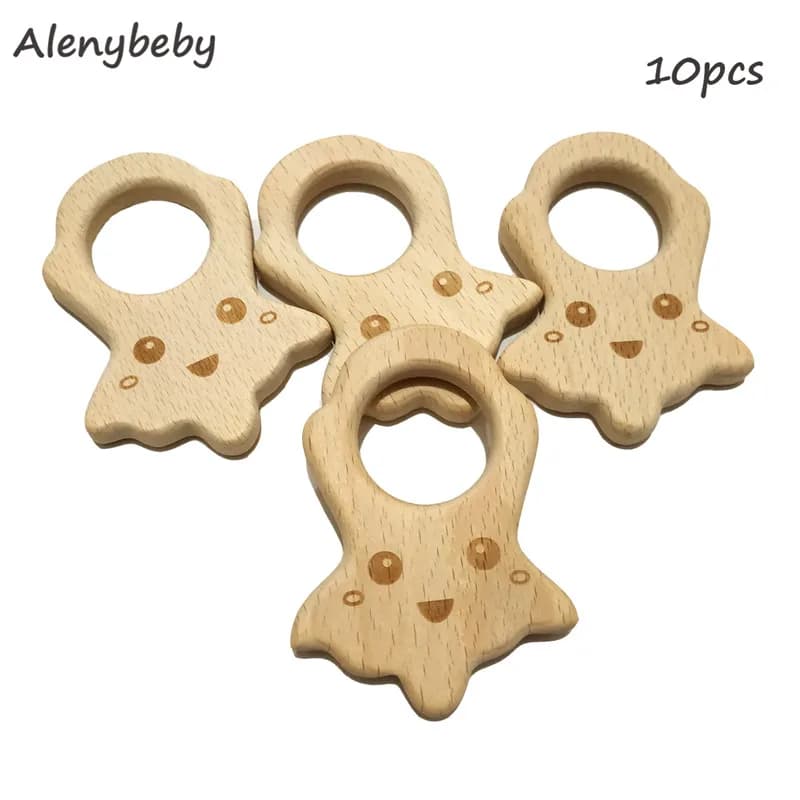 Anelli per massaggiagengive in legno Polpo per dentizione in legno naturale per neonati, Animale per massaggiagengive in legno per bambini, Giocattoli lenitivi per alleviare il dolore del bambino