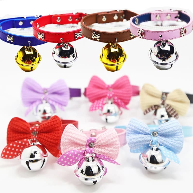 Collari per cani regolabili per animali domestici carini con collana bowknot e campanelle Collare in PU Bellissimo imbracatura per cani Accessori per negozi di animali domestici per gatti