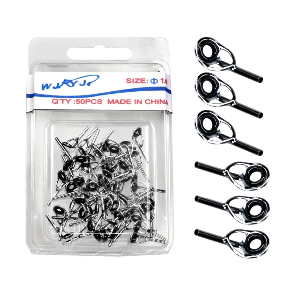 50 pz 1mm 1.5mm 2mm canna da pesca punta top kit di riparazione argento acciaio inossidabile e ceramica anello per l'occhio canna da pesca guide punta top