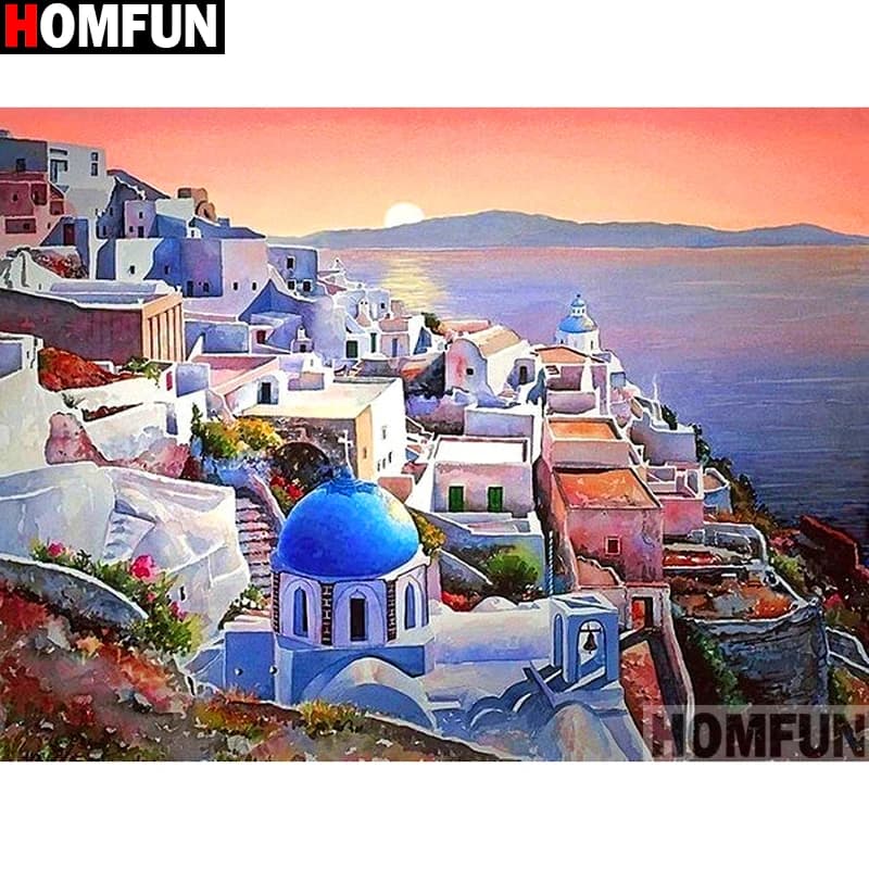 HOMFUN Pieno Quadrato/Rotondo Trapano 5D Pittura Diamante FAI DA TE "Edificio di Casa" 3D Ricamo Punto Croce 5D Complementi Arredo Casa A13616