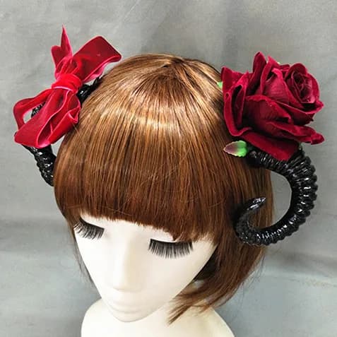 Gothic Lolita Corna da diavolo Copricapo Bowknot Rosa Forcina Fiocco Artiglio Steampunk Fermagli per capelli Accessori per capelli di Halloween