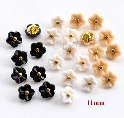 20 pz/lotto Bottoni a forma di fiore Kawaii da 11 mm (0,44 pollici) in 5 colori, accessori per bottoni in resina con strass, bottoni da cucito (SS-738)