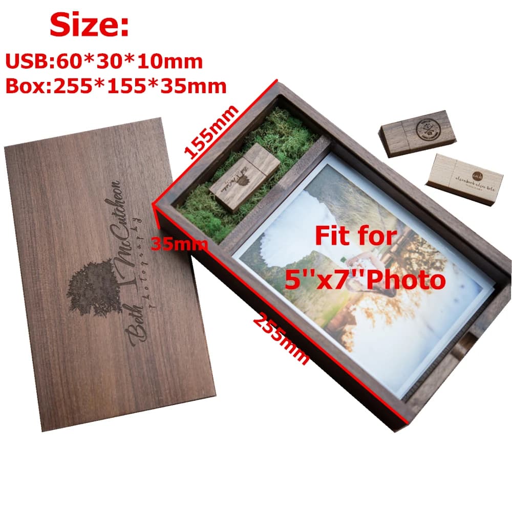 Scatola per album in legno con logo personalizzato gratuito (foto da 5 * 7 pollici) e chiavetta USB 3.0 in legno da 256 GB 128 GB 64 GB 32 GB 16 GB (spedizione entro 24 ore)