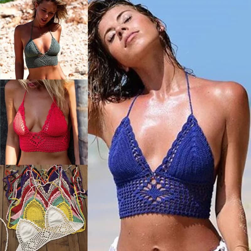 11 Colors Beach Crochet Bikini Top Lining Summer Swimwear Top Honeymoon Bra Hippy Swimming Spa Yacht Surf Bikini